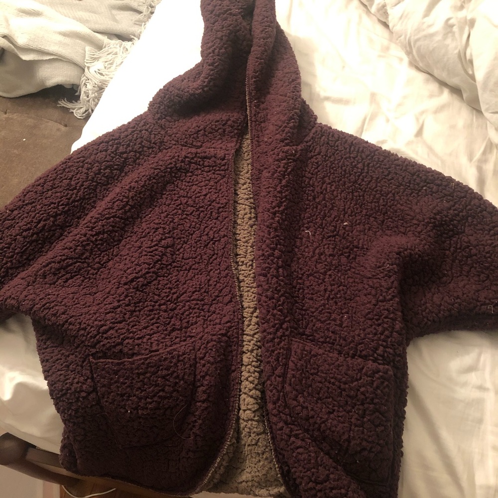 UO Reversible Eggplant & Taupe Sherpa Teddy Jacket